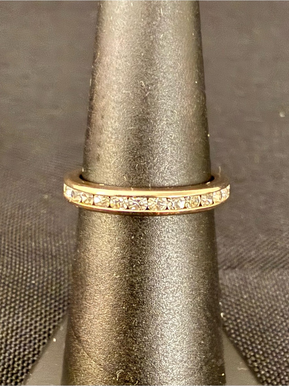 Dainty Gold Tone Clear Rhinestone Channel Set Stackable Band Ring Size 6